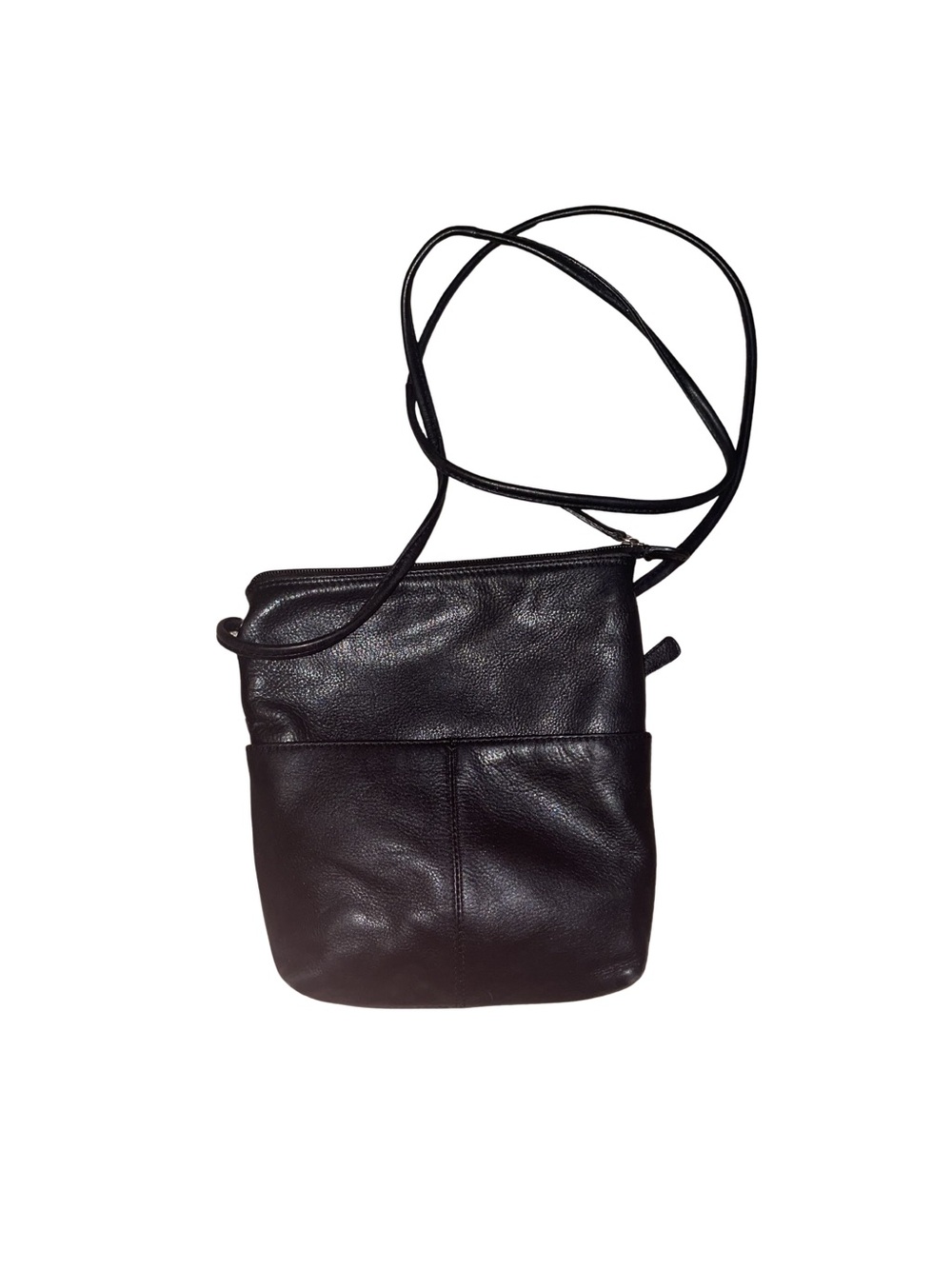 Genuine Leather. Minimal Black Leather Crossbody Bag with Slim Silhouette